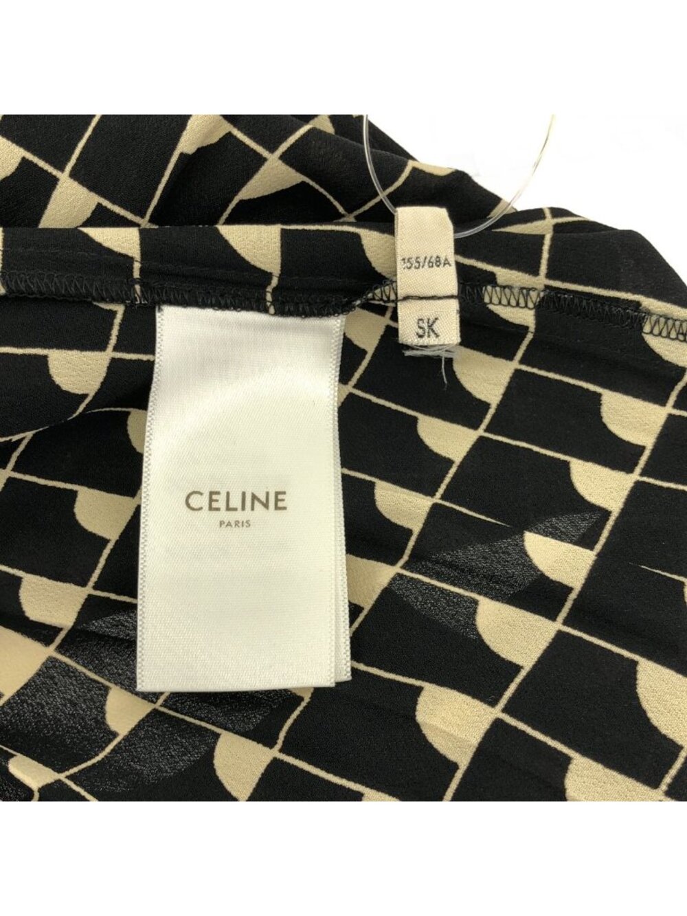 Celine Rayon All Over Pattern Pleated Skirt 36 Black Beige - Picture 7 of 8